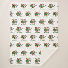 Vrolijk kerstfeest met kat en puppy sherpa deken