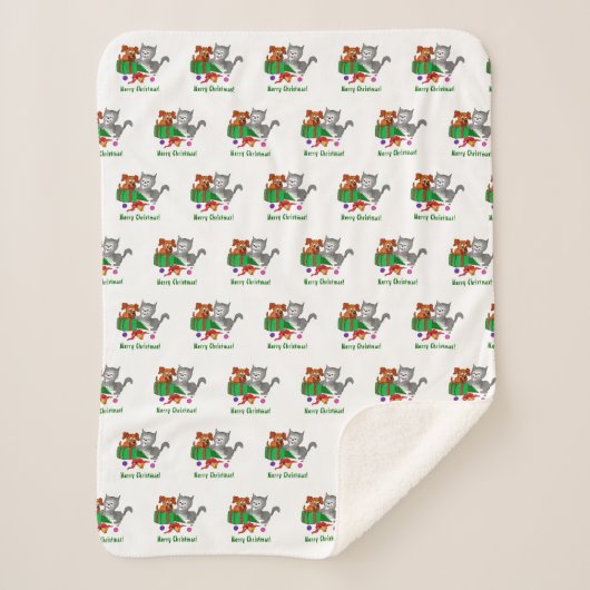 Vrolijk kerstfeest met kat en puppy sherpa deken (Voorkant)