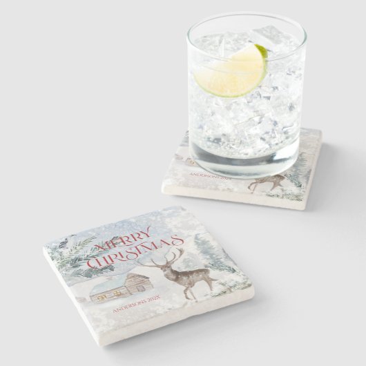 Vrolijk kerstfeest met kerstfeestdag stenen onderzetter (Zijkant)