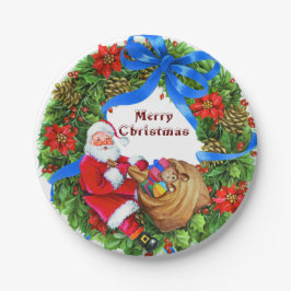 Vrolijk kerstfeest met kerstman papieren bordje