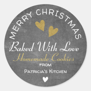 Vrolijk kerstfeest met liefdeskoekjes Chalkboard Ronde Sticker