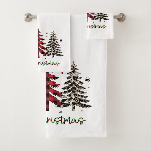 Vrolijk kerstfeest met luipaard en plaid gedrukt bad handdoek (Insitu)
