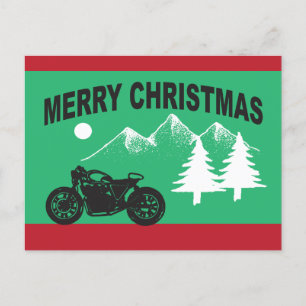 Vrolijk kerstfeest met motor en bergen briefkaart