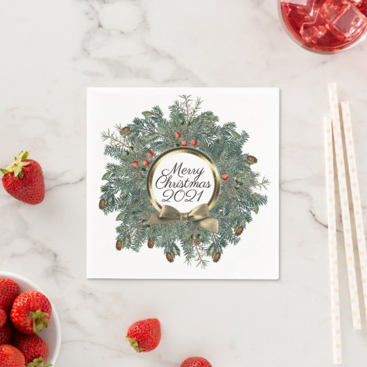 Vrolijk kerstfeest met persoonlijk goud servet (Insitu)