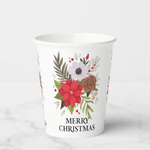 Vrolijk kerstfeest met poinsettia papieren bekertj bekers