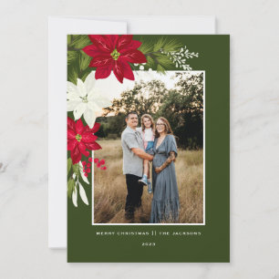 Vrolijk kerstfeest met Poinsettias Groen Feestdagenkaart