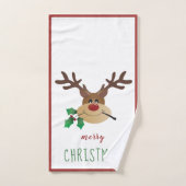 Vrolijk kerstfeest met rendierlijk mistletoe rood bad handdoek (Handdoek)