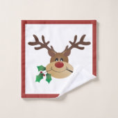Vrolijk kerstfeest met rendierlijk mistletoe rood bad handdoek (Wasdoekje)