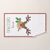 Vrolijk kerstfeest met rendierlijk mistletoe rood bad handdoek (Handdoek)