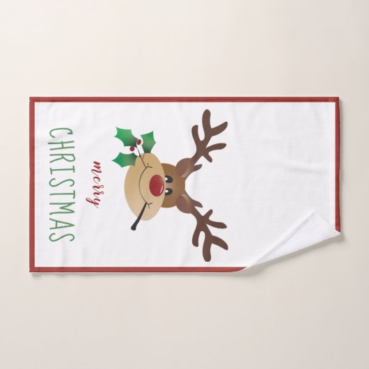 Vrolijk kerstfeest met rendierlijk mistletoe rood bad handdoek (Handdoek)