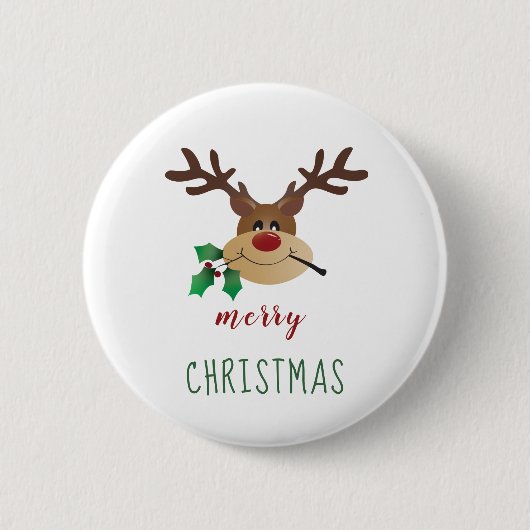 Vrolijk kerstfeest met rendierlijk mistletoe rood ronde button 5,7 cm (Voorkant)