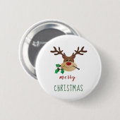 Vrolijk kerstfeest met rendierlijk mistletoe rood ronde button 5,7 cm (Voorkant /achterkant)