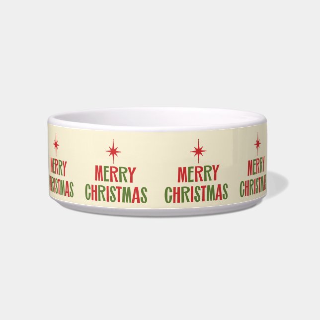 Vrolijk kerstfeest met Retro Lettering Red en Gree Voerbakje (Links)