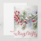 Vrolijk kerstfeest met rode bessen en dennenboom (Voorkant / Achterkant)