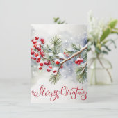 Vrolijk kerstfeest met rode bessen en dennenboom (Staand voorkant)