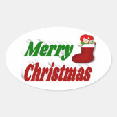 Vrolijk kerstfeest met rode groene typografie ovale sticker (Voorkant)