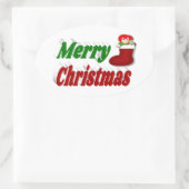Vrolijk kerstfeest met rode groene typografie ovale sticker (Tas)