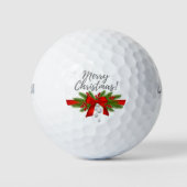 Vrolijk kerstfeest met rood lint cadeau golfer golfballen (Voorkant)