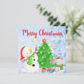 Vrolijk Kerstfeest met Sneeuwman & Kind met Boom Kaart (Staand voorkant)