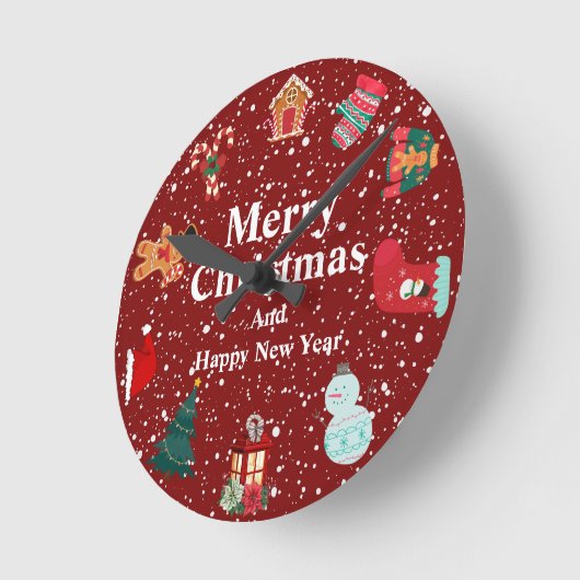 Vrolijk kerstfeest met sneeuwrode feestdag ronde klok (Hoek)