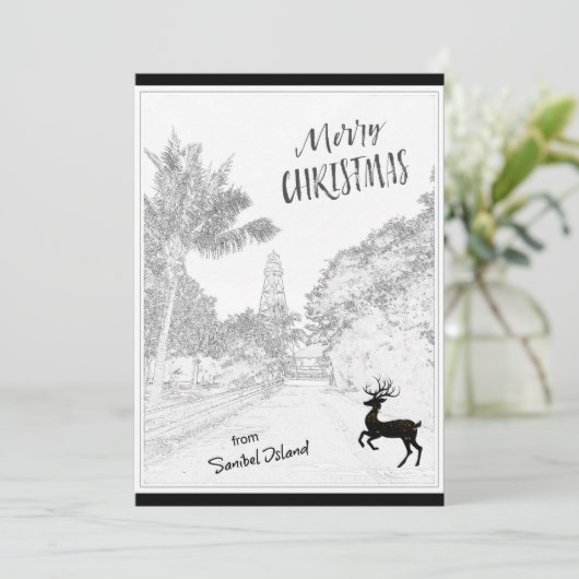 Vrolijk kerstfeest met vuurtoren van Sanibel Islan Feestdagenkaart (Staand voorkant)