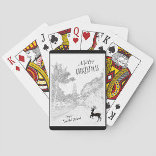 Vrolijk kerstfeest met vuurtoren van Sanibel Islan Pokerkaarten