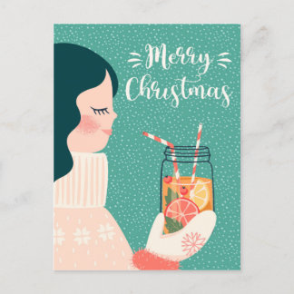 Vrolijk kerstfeest met winterthema Gift Girl Foto Feestdagenkaart