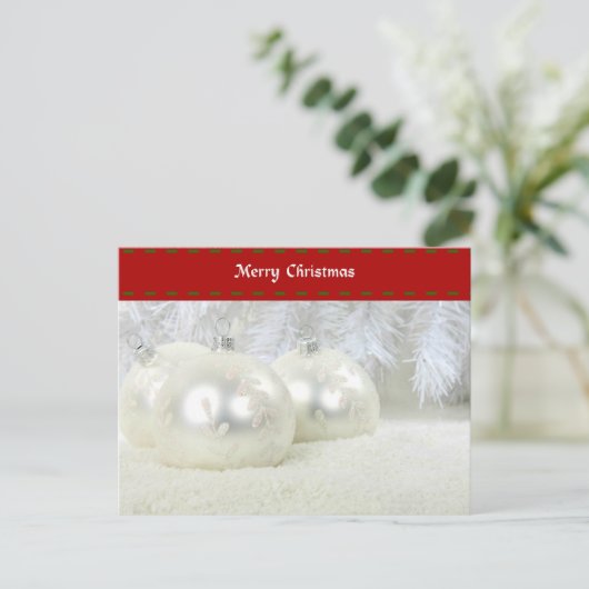 Vrolijk kerstfeest met zilveren Ornamenten en snee Briefkaart (Staand voorkant)