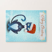 Vrolijk kerstfeest met zwarte kat met Pet van de k Legpuzzel (Horizontaal)