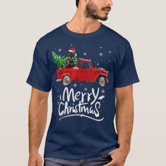 Vrolijk kerstfeest met zwarte kat Riding Red Truck T-shirt