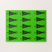 Vrolijk kerstfeest met zwarte kerstbomen Groen Legpuzzel (Horizontaal)