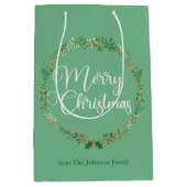 Vrolijk Kerstfeest Mint Groene Krans Custom Medium Cadeauzakje (Voorkant)