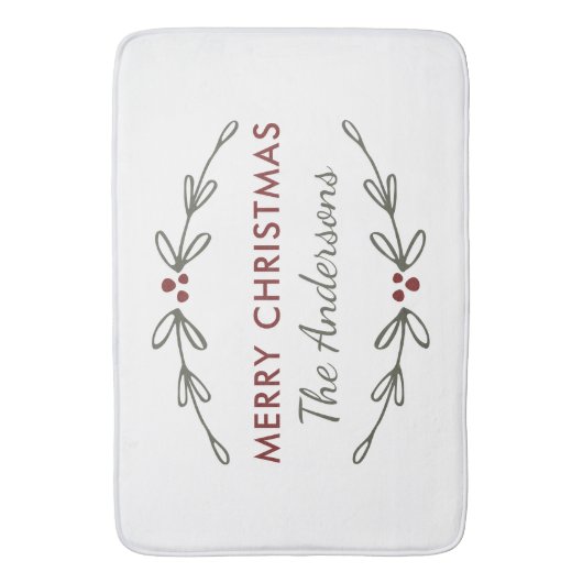 Vrolijk kerstfeest Mistletoe en Berries Bath Mat (Voorkant Verticaal)