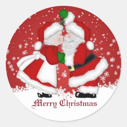 Vrolijk kerstfeest Mistletoe Santa Ronde Sticker (Voorkant)