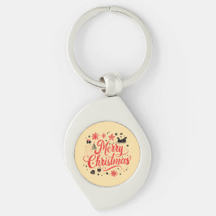 Vrolijk Kerstfeest Modern Design Rood en wit Sleutelhanger