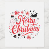 Vrolijk Kerstfeest Modern Design | Rood en wit Wijn Etiket (Enkel label)