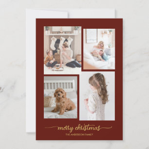 Vrolijk Kerstfeest, Modern, Elegat Vier Fotocollag Feestdagenkaart