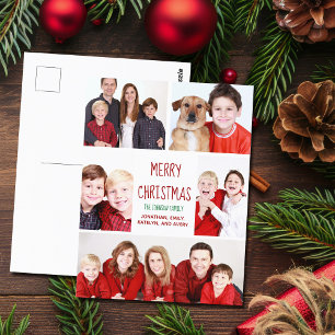 Vrolijk kerstfeest Modern Foto Collage Cute Red Briefkaart