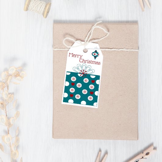 Vrolijk kerstfeest Modern Fun Red Blue Gift Kerstm Cadeaulabel