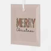 "Vrolijk kerstfeest" Modern kleurenblok Leopard Bo Glas Ornament (Voorkant links)