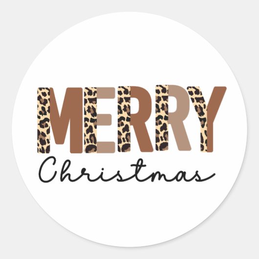 "Vrolijk kerstfeest" Modern kleurenblok Leopard Bo Ronde Sticker (Voorkant)