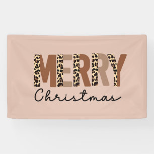 "Vrolijk kerstfeest" Modern kleurenblok Leopard Bo Spandoek