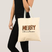 "Vrolijk kerstfeest" Modern kleurenblok Leopard Bo Tote Bag (Voorkant (product))