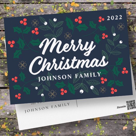 Vrolijk kerstfeest Modern Red Holly Berries Feestdagenkaart