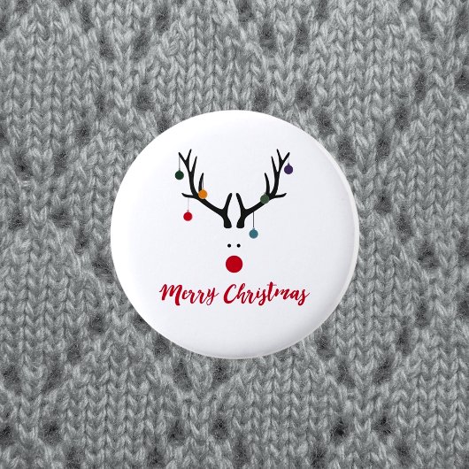 Vrolijk kerstfeest, modern rendierwit ronde button 5,7 cm