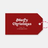 Vrolijk Kerstfeest Modern Retro Paar/Familienaam/n Cadeaulabel (Voorkant (Horizontaal))