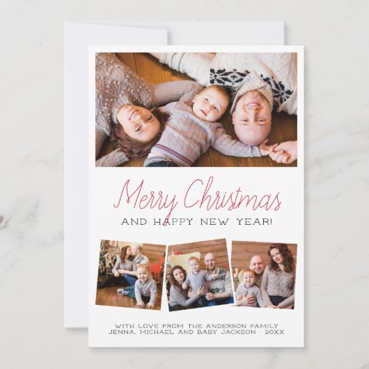 Vrolijk kerstfeest | Modern script 4 Photo Holiday Feestdagenkaart (Voorkant)