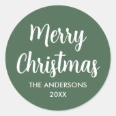 Vrolijk Kerstfeest Modern Script Custom Name Green Ronde Sticker (Voorkant)