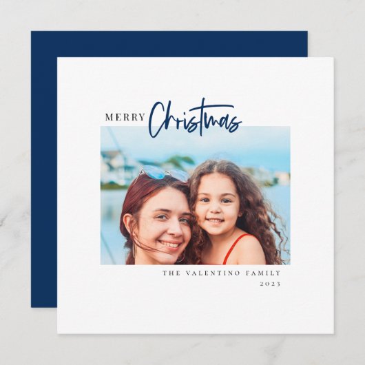 Vrolijk kerstfeest Modern script Minimale foto Feestdagenkaart (Voorkant / Achterkant)