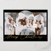 Vrolijk Kerstfeest moderne boog 3 foto's zwart scr Folie Feestdagenkaart (Voorkant)